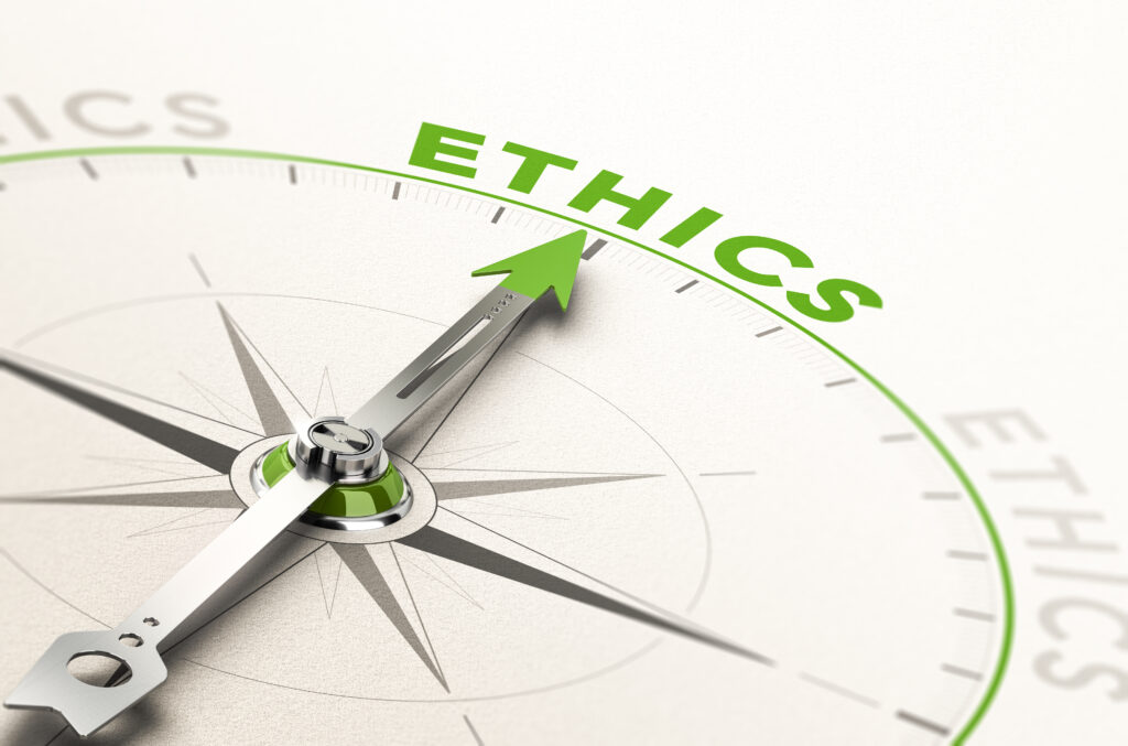 Compass,With,Needle,Pointing,The,Word,Ethics.,Conceptual,3d,Illustration